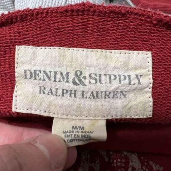 Denim Supply Ralph Lauren Mens Pullover Terry Hoodie Native Chief Size M Red - Picture 7 of 7